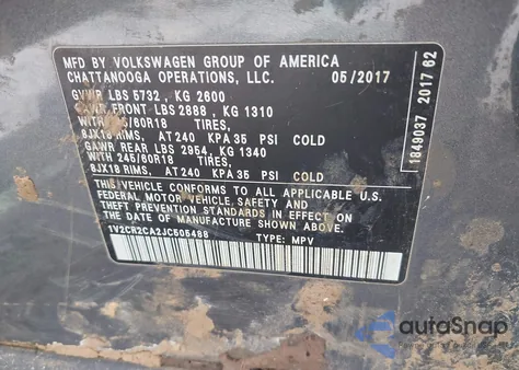 2018 Volkswagen Atlas 3.6L V6 Se from USA, damaged, VIN 1V2CR2CA2JC505488